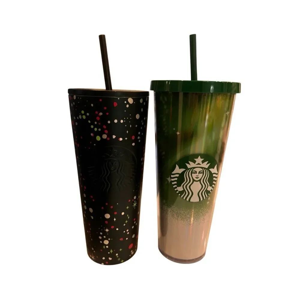 Lot of 2 Starbucks Holiday Dots & Limited Edition Green Tumbler 24oz NWOT